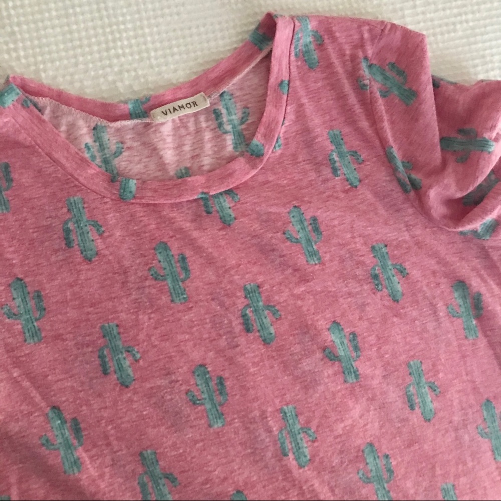VIAMOR PINK CACTUS ROUND NECK T-SHIRT SHORT SLEEVE - Picture 10 of 10